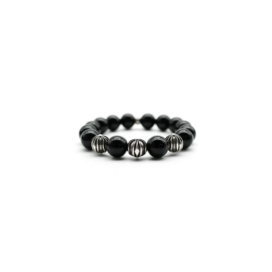 Chrome Hearts Black 12mm Silver Cross Beaded Bracelet