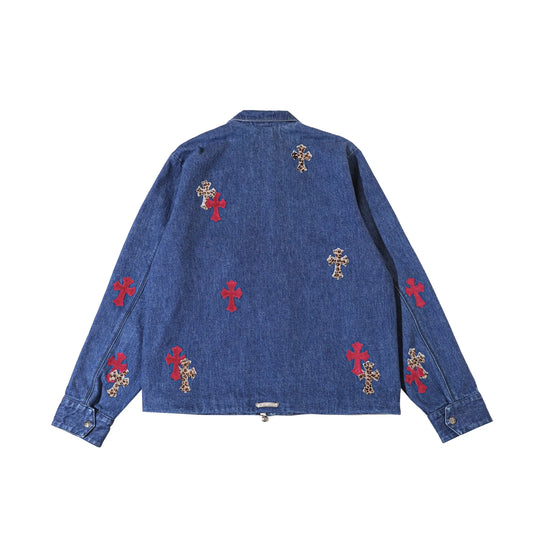 1of1 Cross Patch Red Leopard Denim Zip Jacket