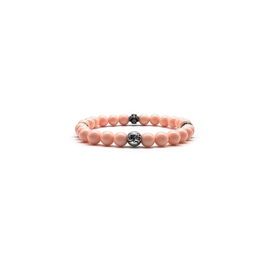 Chrome Hearts 6MM 4 Silver Cross Bead Bracelet Pink