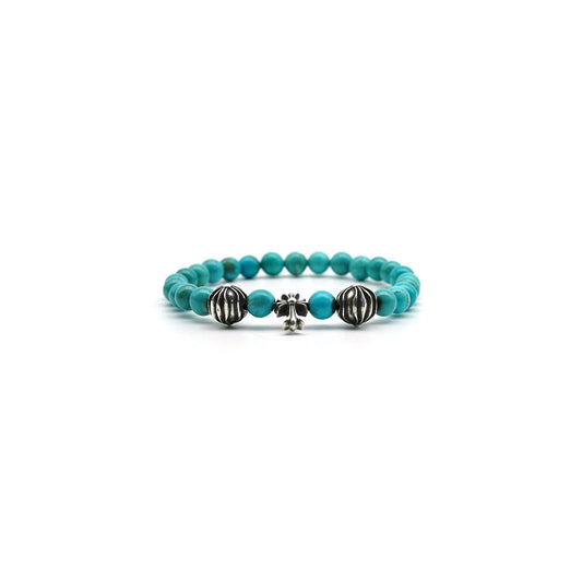 6mm Obsidian Silver Cross Beaded Bracelet Green