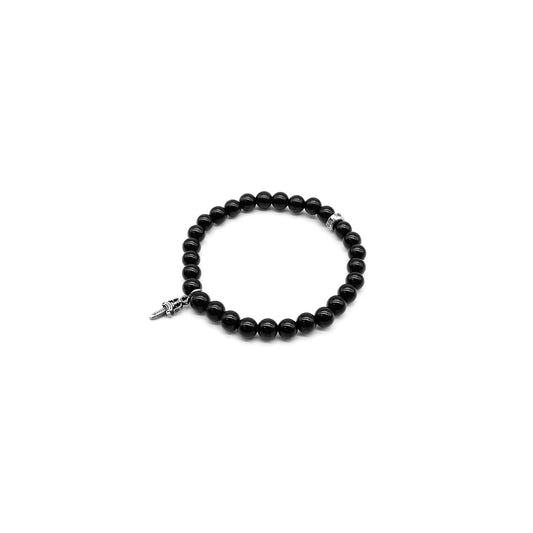 6mm Silver Dagger Chrome Hearts Beaded Bracelet