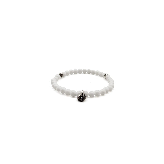 Chrome Hearts 6mm Silver Vine Heart Beaded Bracelet White