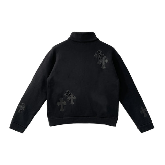 Black Patent Leather Cross Chrome Hearts Half Zip Sweatshirt