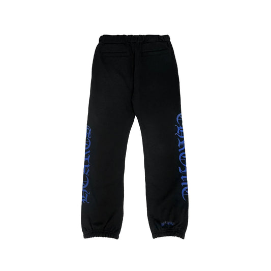 Blue Horseshoe Script Chrome Hearts Black Sweatpants