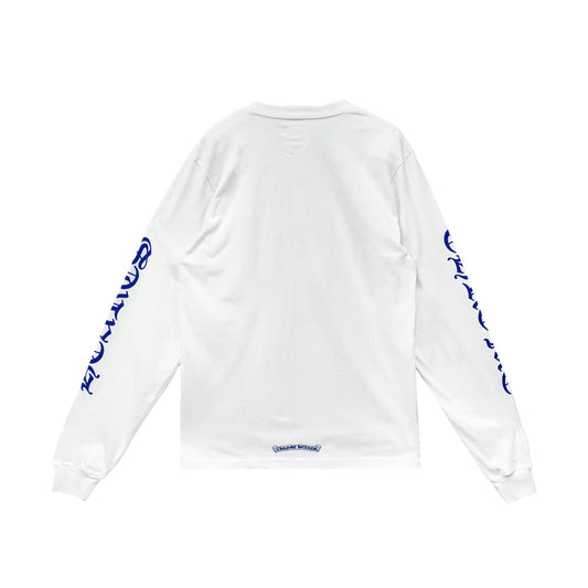 Blue Neck Logo Chrome Hearts Long Sleeve Tee White