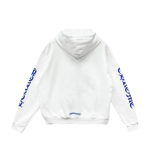 Blue Scroll Label Chrome Hearts White Zip Up Hoodie