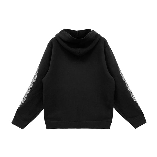 Cashmere Embroidered Floral Sleeve Black Zip Up Hoodie