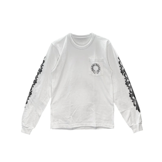 Chrome Hearts Classic Horseshoe Logo Long Sleeve White Tee
