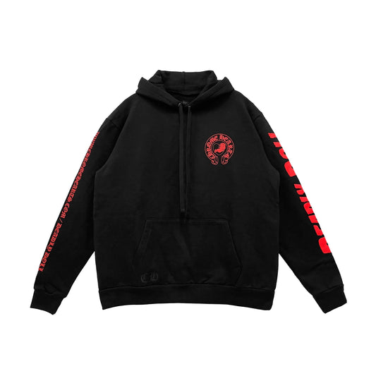 Chrome Hearts Black Hoodie Deadly Doll Red Horseshoe