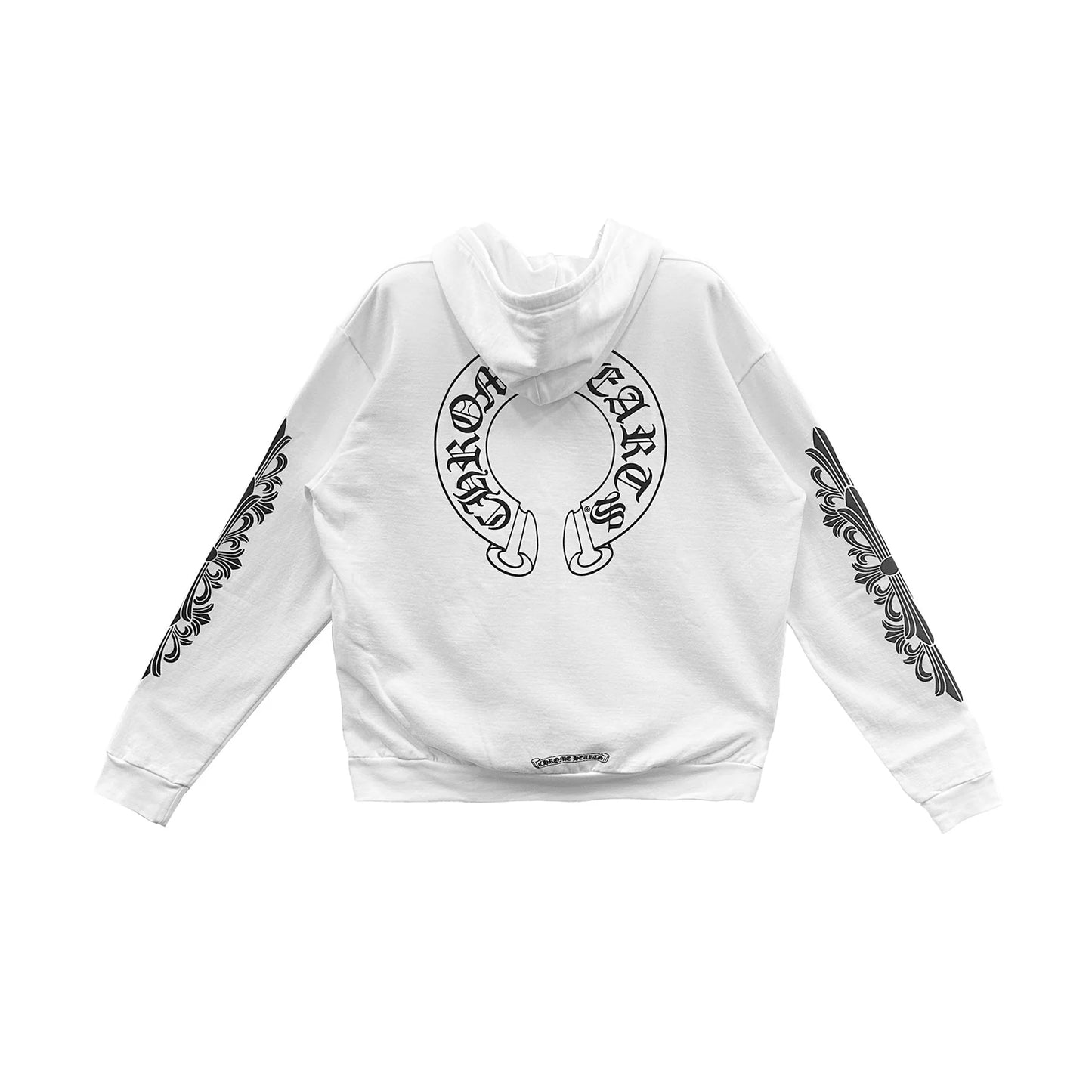 Horseshoe Floral Sleeve Fleece Zip Up White Hoodie