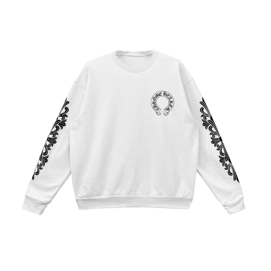 Chrome Hearts White Sweatshirt Horseshoe Floral Sleeve