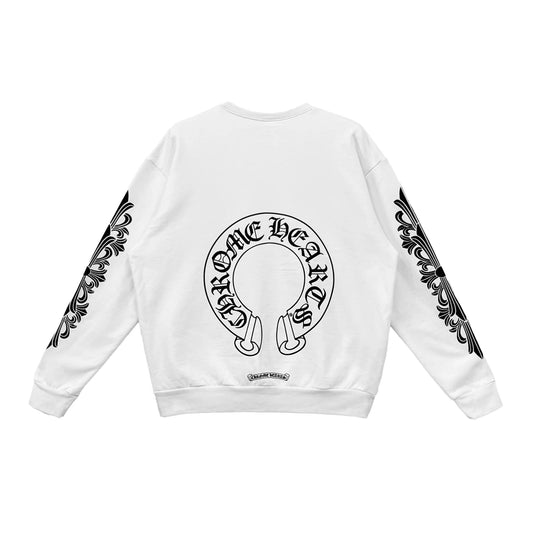 Chrome Hearts White Sweatshirt Horseshoe Floral Sleeve