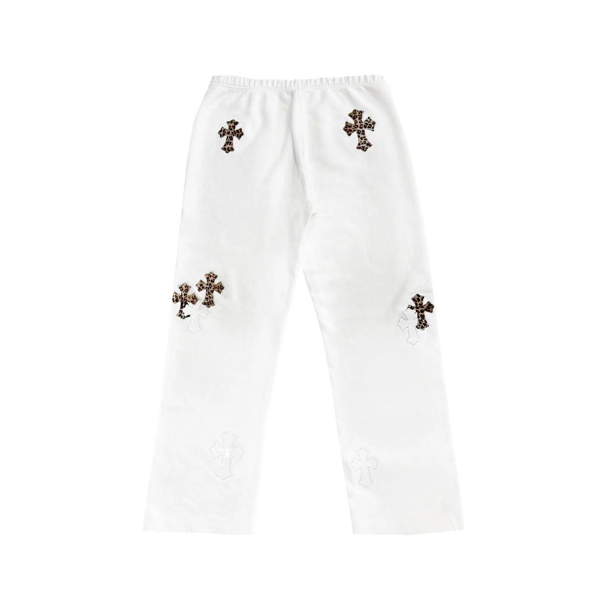 Leopard Cross Patch White Sweatpants