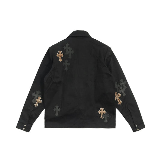Leopard Patch Work Dog Black Shirt Jacket