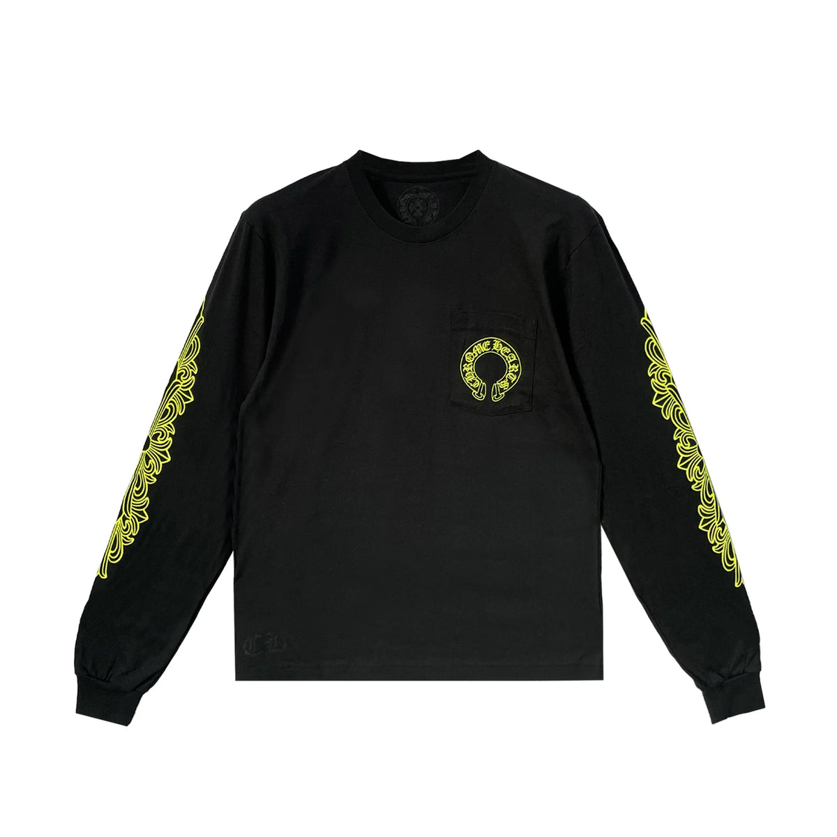 Neon Yellow Horseshoe Pocket Long Sleeve Tee