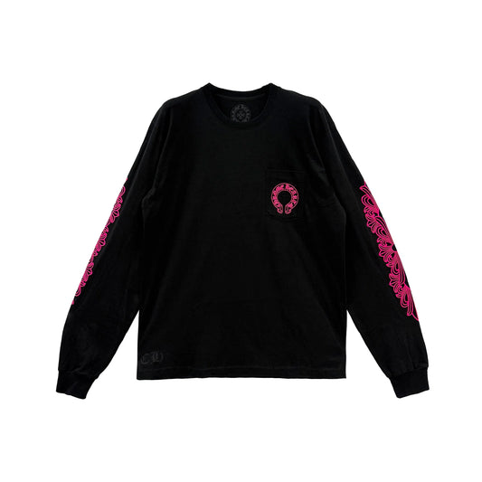Pink Horseshoe Black Long Sleeve T Shirt