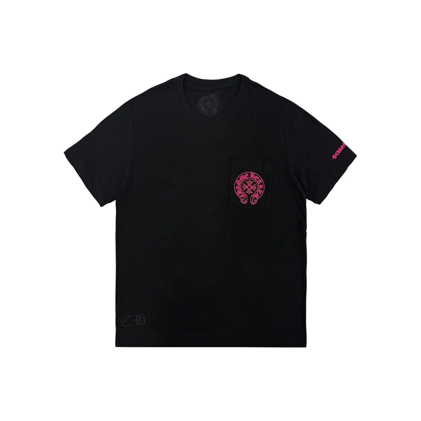 Pink Horseshoe Pocket Short Sleeve Black Tee