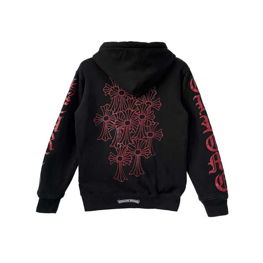 Black Chrome Hearts Red Dagger Logo Zip Up Hoodie