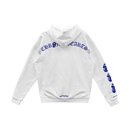 Rolling Stones Script Blue Logo Zip Up White Hoodie