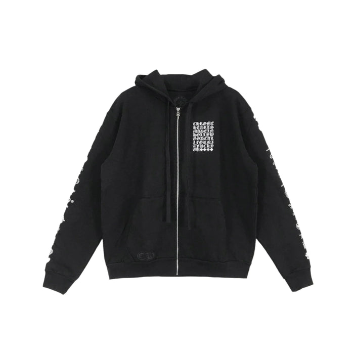 Script Logo Zip Up Chrome Hearts Black Hoodie