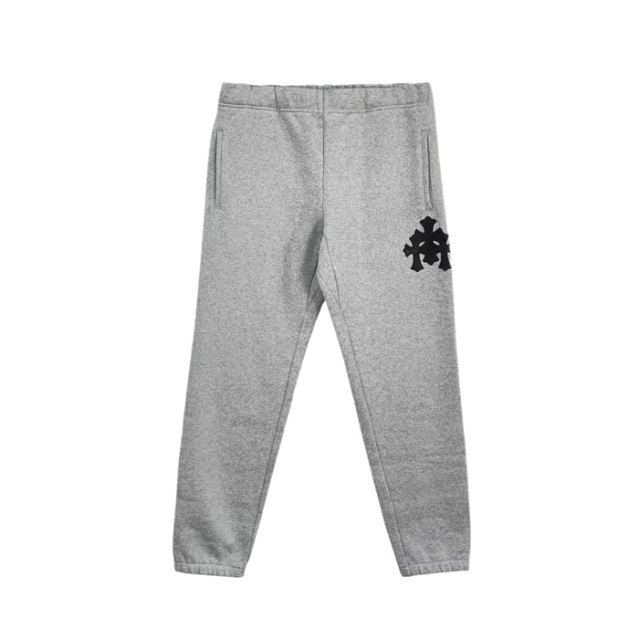 Black Leather Triple Cross Grey Sweatpants