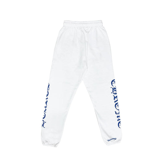 White Horseshoe Blue Script Chrome Hearts Sweatpants