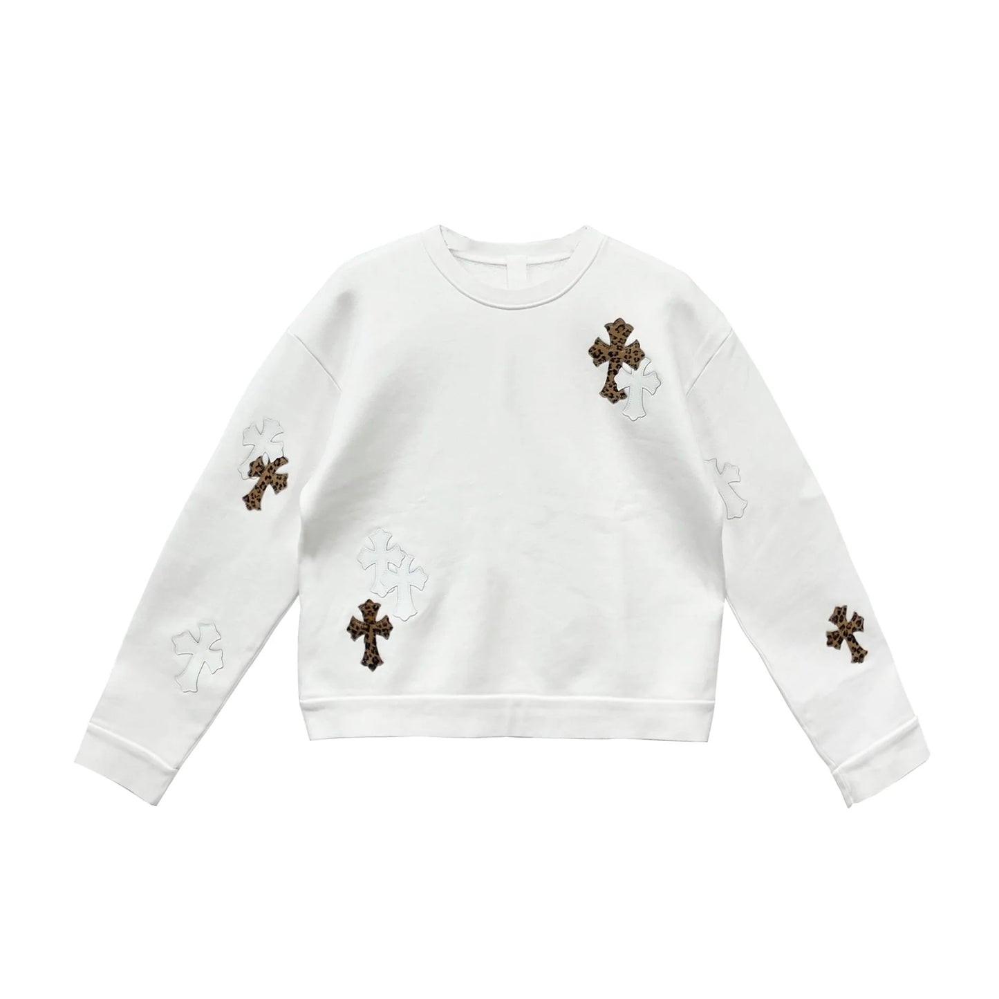 White Chrome Hearts Sweatshirt Leopard Cross Patch Crewneck