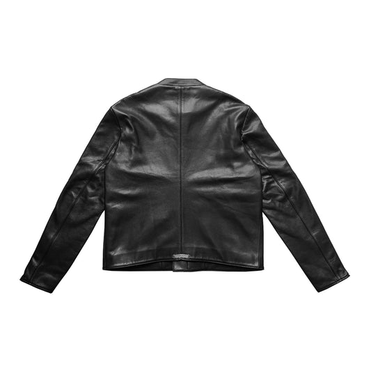 White Pink Cross Patch Black Leather Jacket