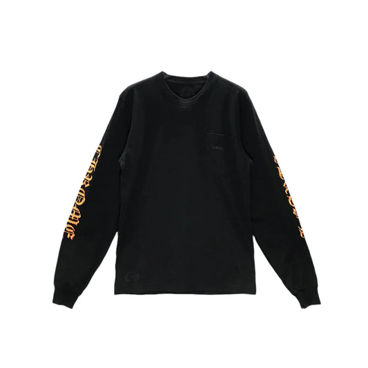 Yellow Dagger Script Logo Long Sleeve Black T-Shirt