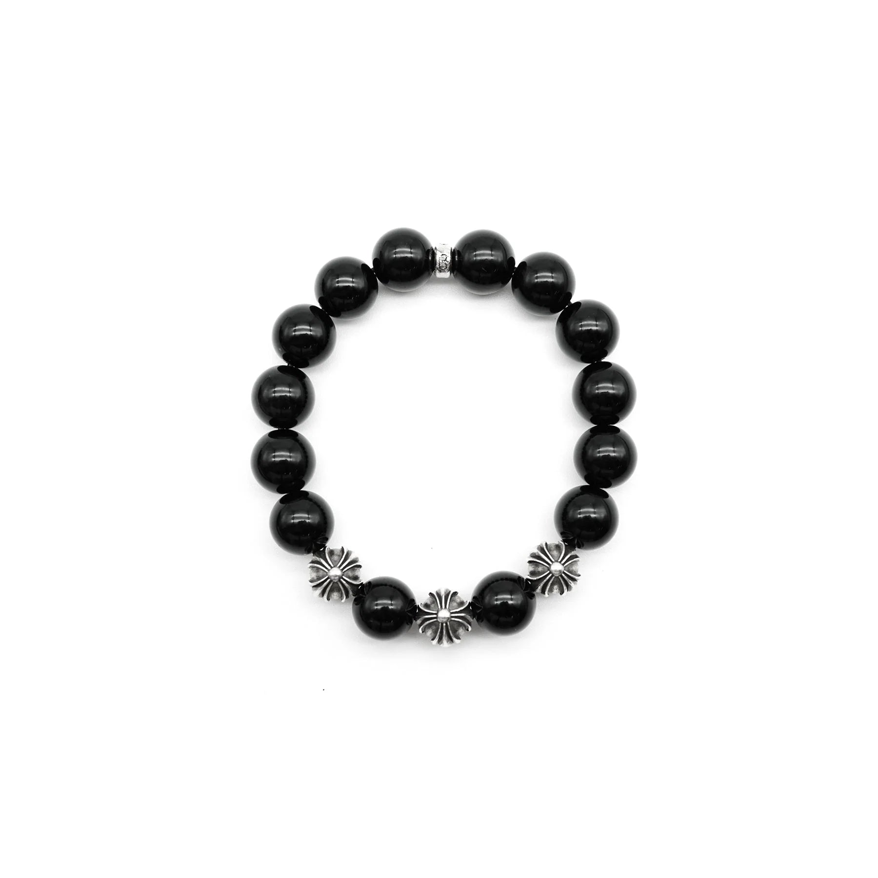 Chrome Hearts Black 12mm Silver Cross Beaded Bracelet