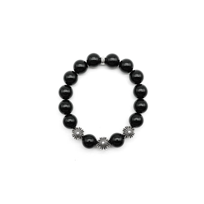 Chrome Hearts Black 12mm Silver Cross Beaded Bracelet