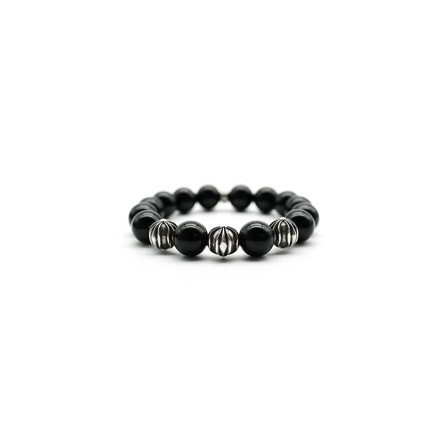 Chrome Hearts Black 12mm Silver Cross Beaded Bracelet