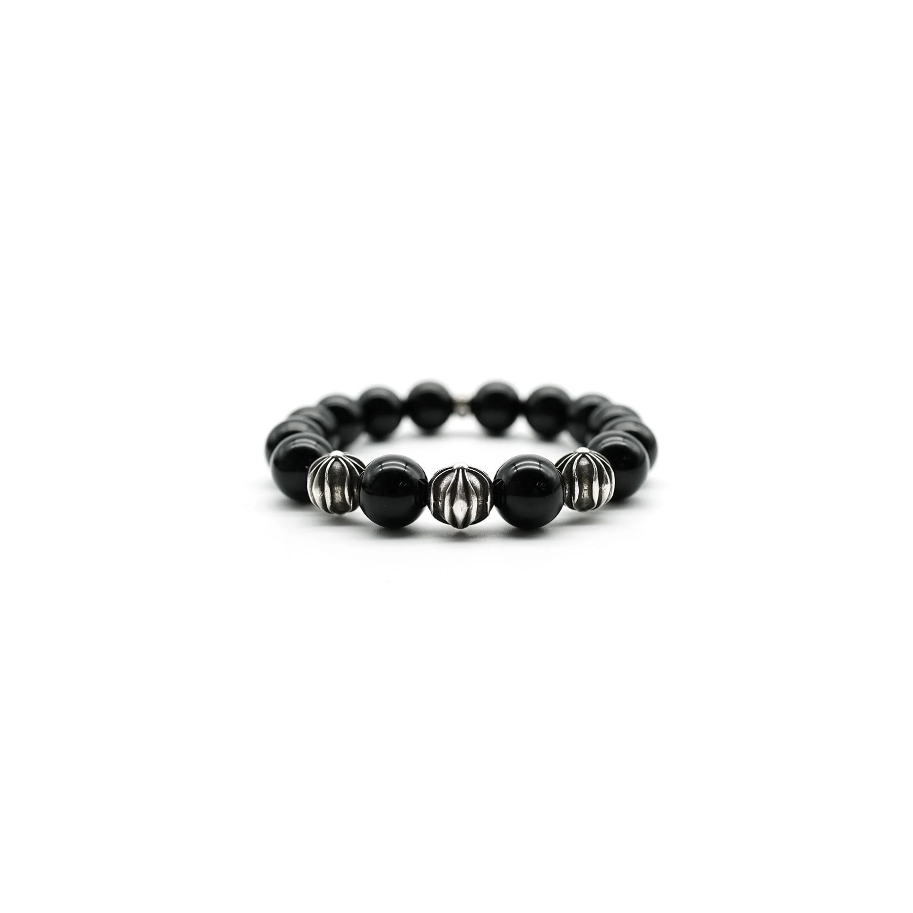 Chrome Hearts Black 12mm Silver Cross Beaded Bracelet