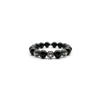 Chrome Hearts Black 12mm Silver Cross Beaded Bracelet