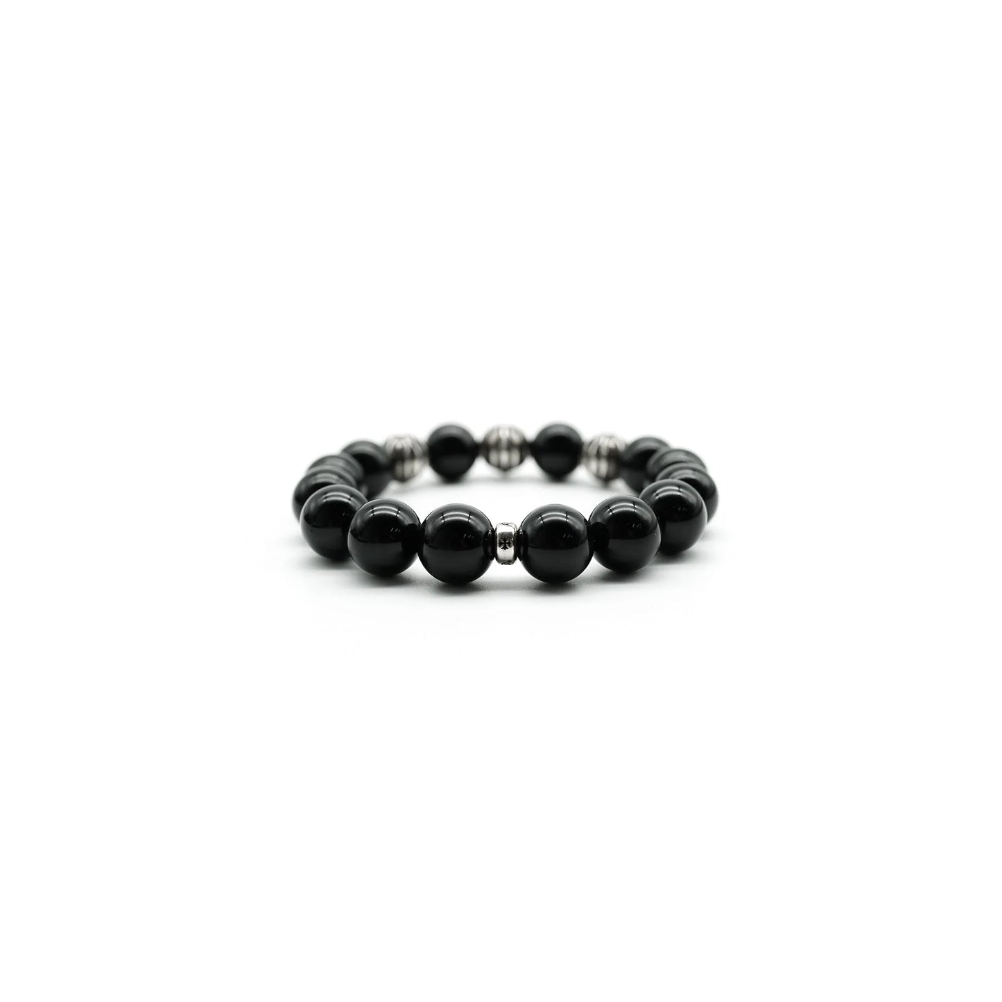 Chrome Hearts Black 12mm Silver Cross Beaded Bracelet