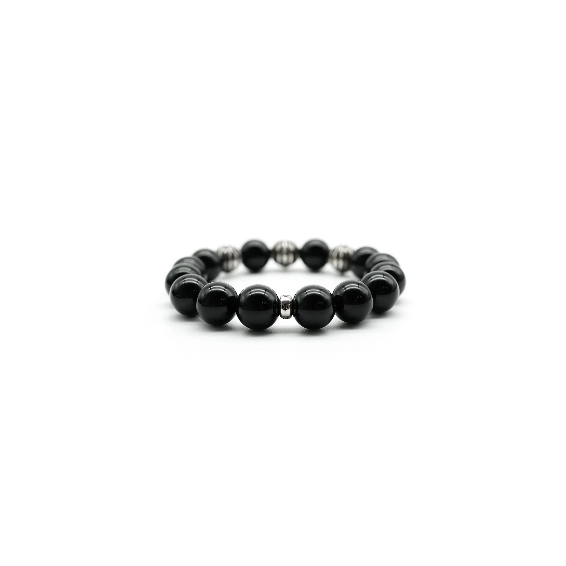 Chrome Hearts Black 12mm Silver Cross Beaded Bracelet