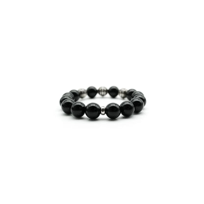 Chrome Hearts Black 12mm Silver Cross Beaded Bracelet