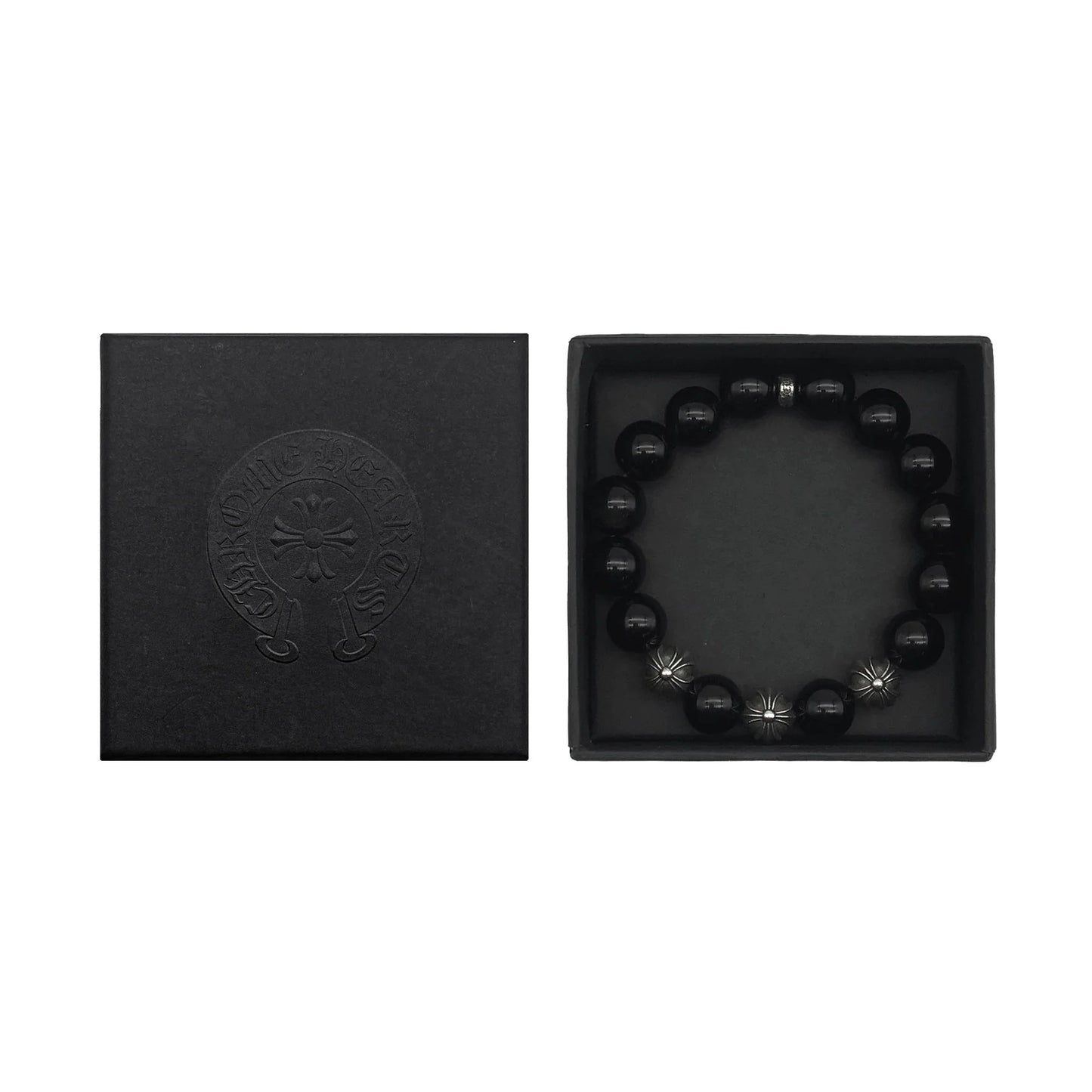 Chrome Hearts Black 12mm Silver Cross Beaded Bracelet
