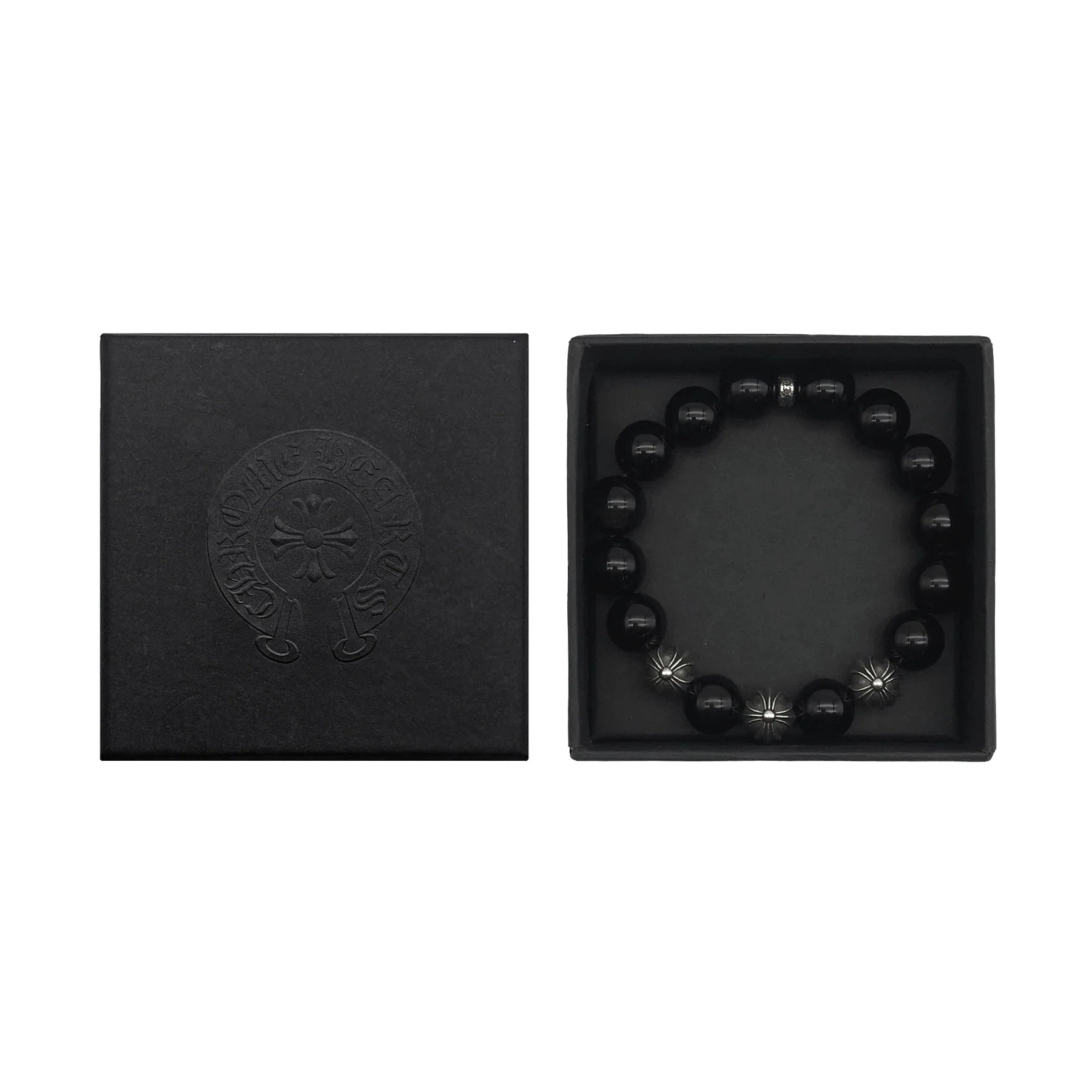 Chrome Hearts Black 12mm Silver Cross Beaded Bracelet