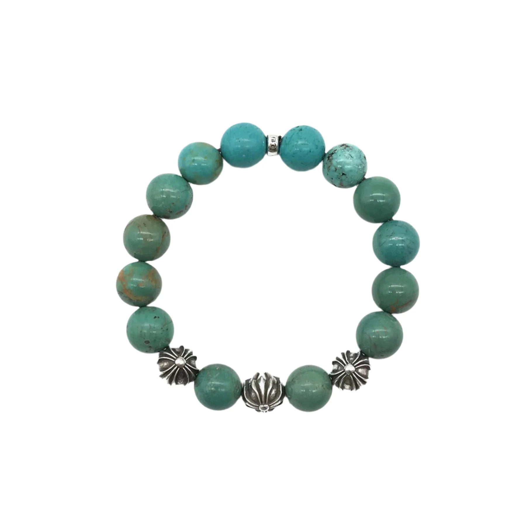 Chrome Hearts 12mm Silver Cross Beaded Bracelet