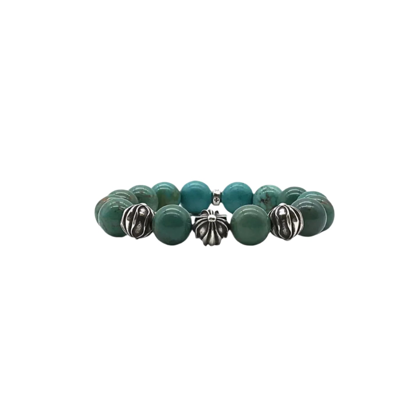 Chrome Hearts 12mm Silver Cross Beaded Bracelet