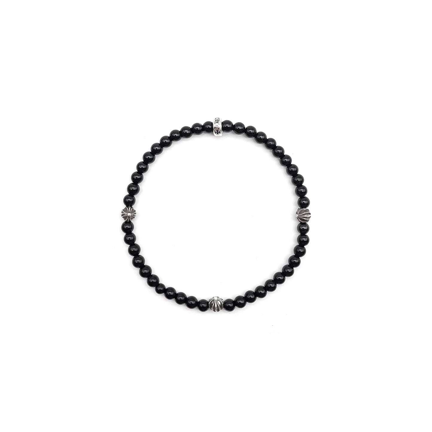 4mm Silver Cross Bracelet Black