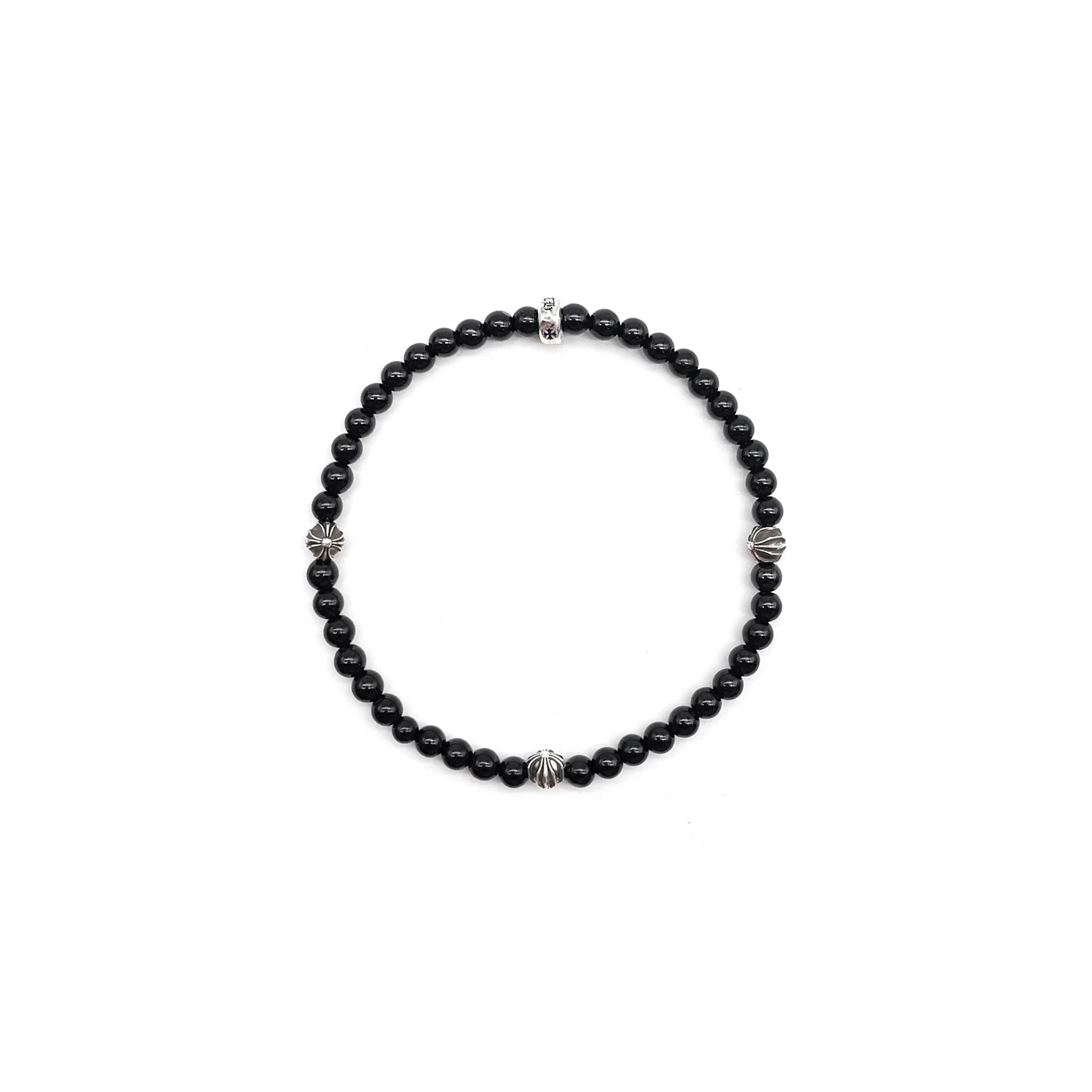 4mm Silver Cross Bracelet Black