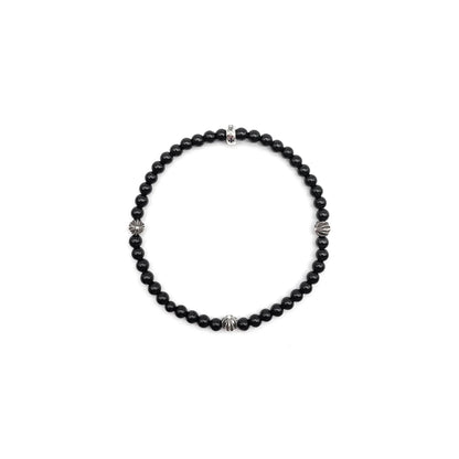 4mm Silver Cross Bracelet Black