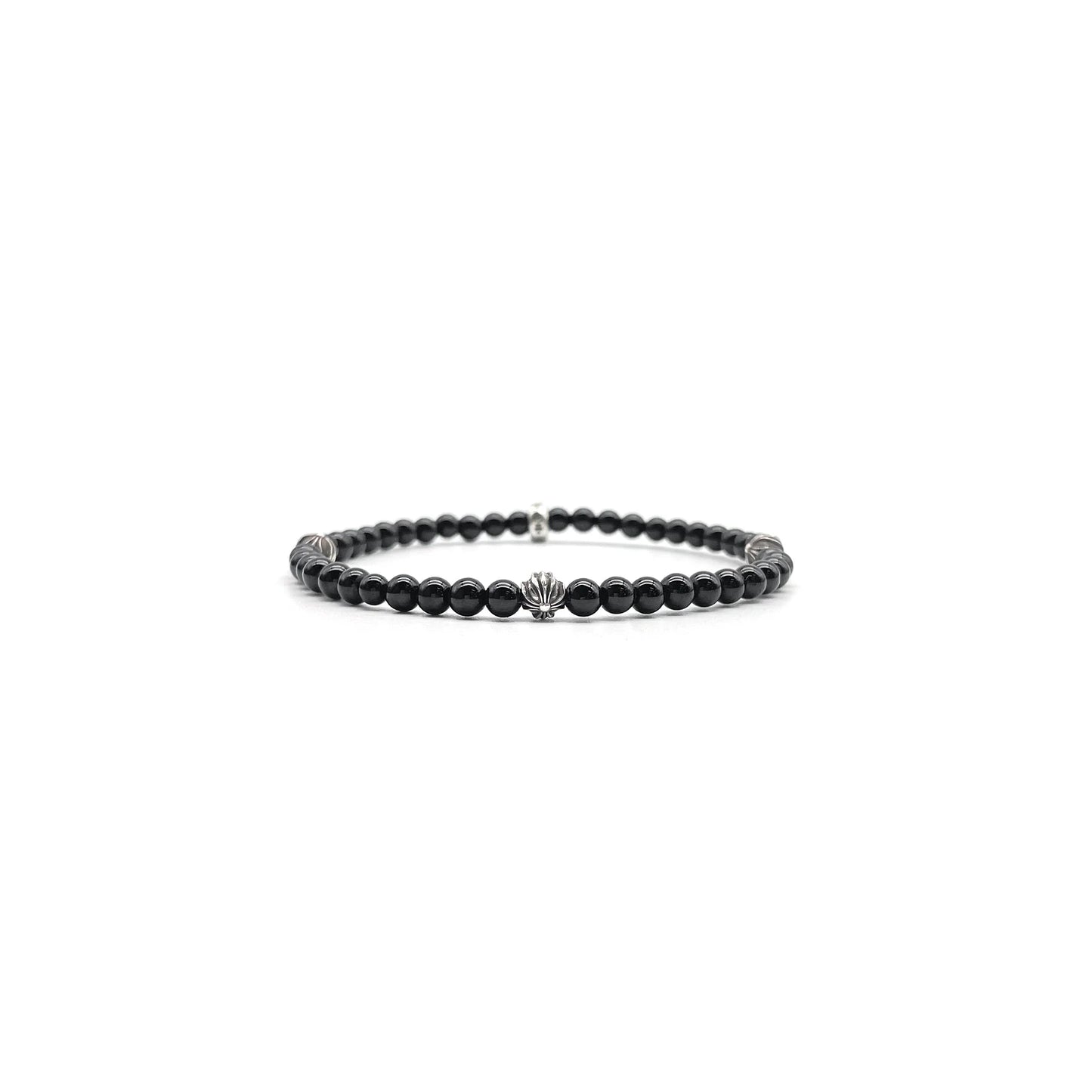 4mm Silver Cross Bracelet Black