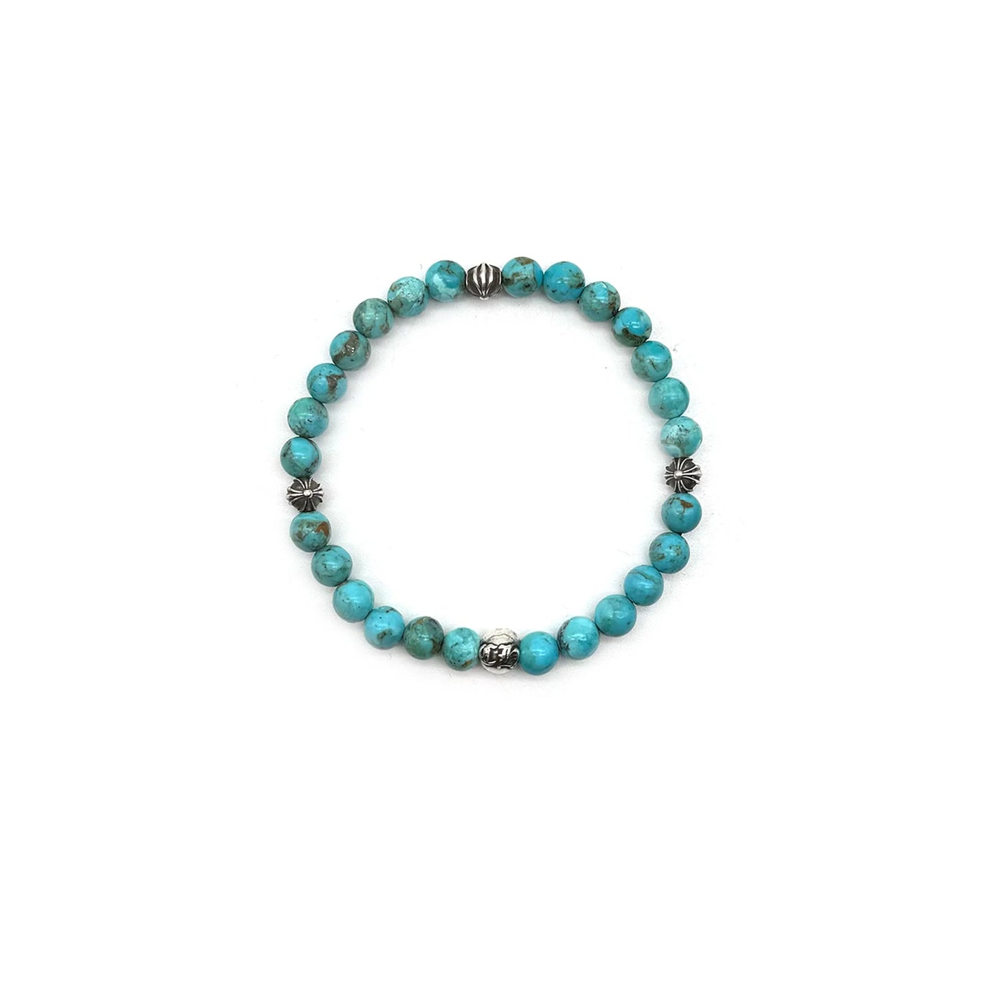 Chrome Hearts 6MM 4 Silver Cross Bead Bracelet Green