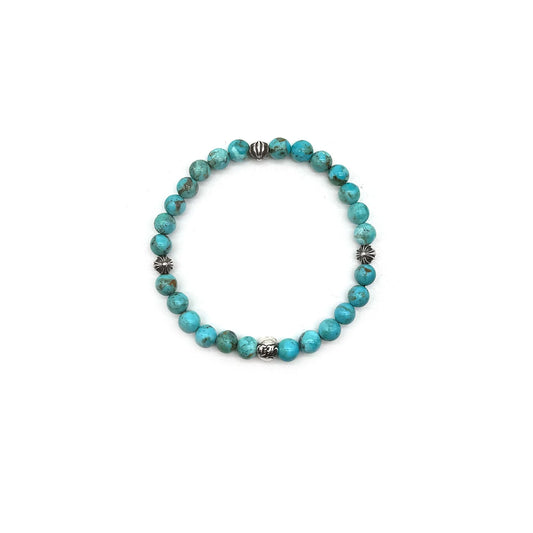Chrome Hearts 6MM 4 Silver Cross Bead Bracelet Green