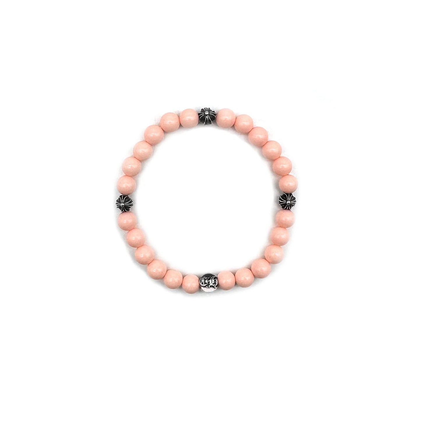Chrome Hearts 6MM 4 Silver Cross Bead Bracelet Pink