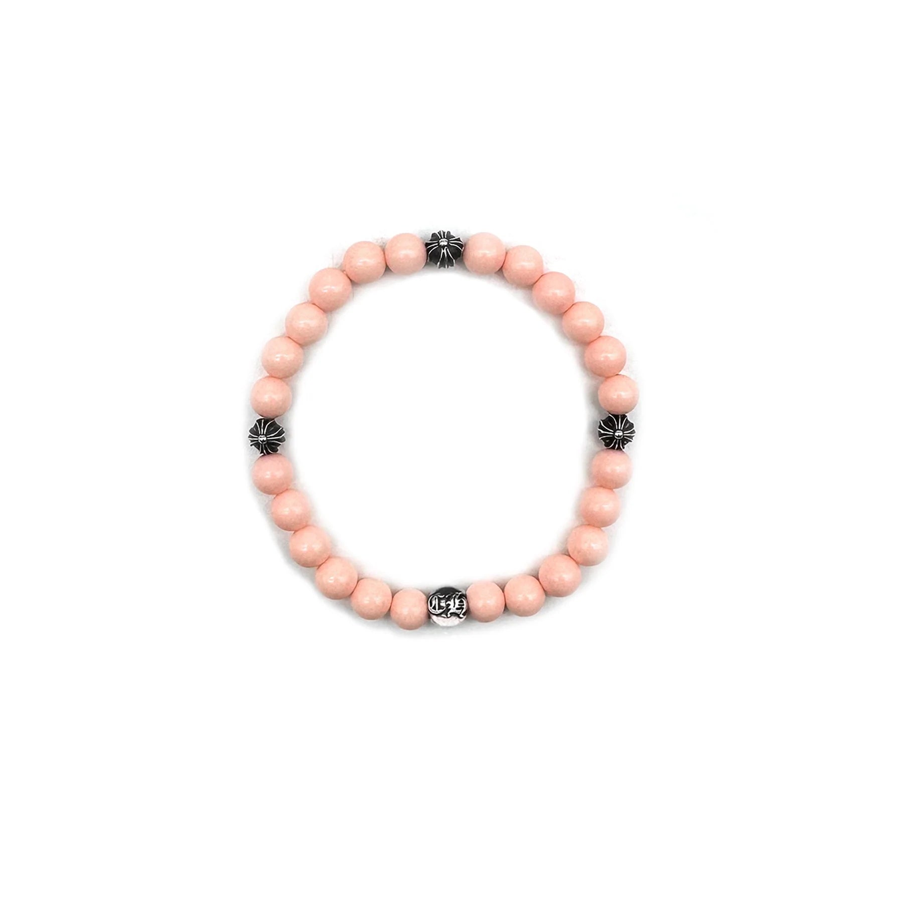 Chrome Hearts 6MM 4 Silver Cross Bead Bracelet Pink