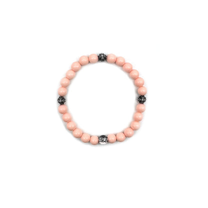 Chrome Hearts 6MM 4 Silver Cross Bead Bracelet Pink